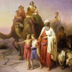 Monoteism - tre religioner men samma Gud. Målning föreställande Abraham och, bland annat, hans söner Isak och Ismael. Av József Molnár, 1850.