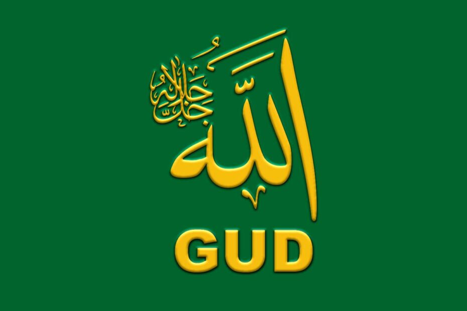 Gud eller Allah? Text med orden Allah på arabiska och Gud på svenska.